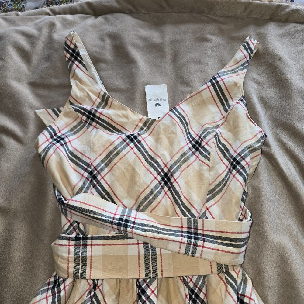 NWT Hope & Henry Org. Cotton side zip plaid Belted Veck sleeveless dress size 12